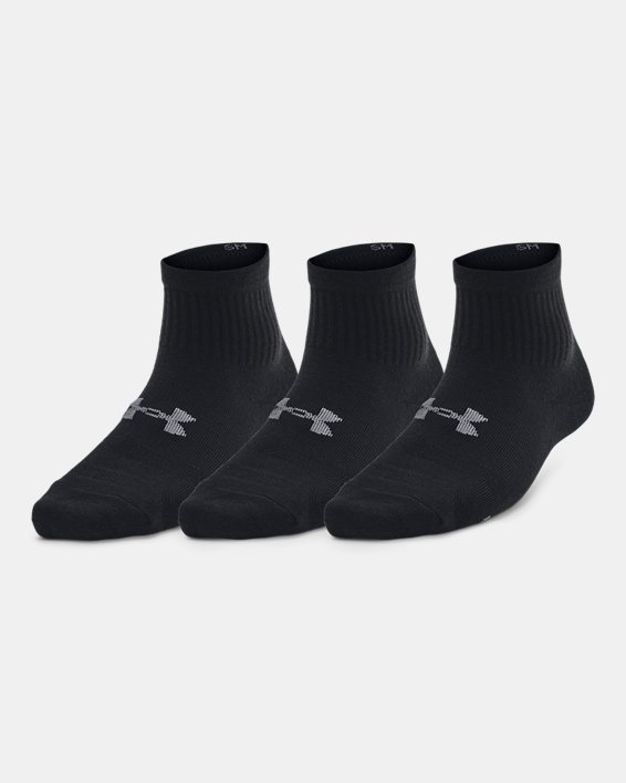 Kids' UA Essential 3-Pack Quarter Socks in Black image number 0